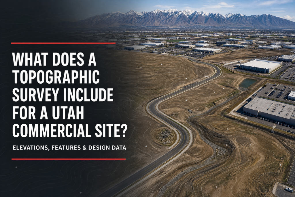 Aerial topographic view of a Utah commercial site with contour and elevation data for development planning