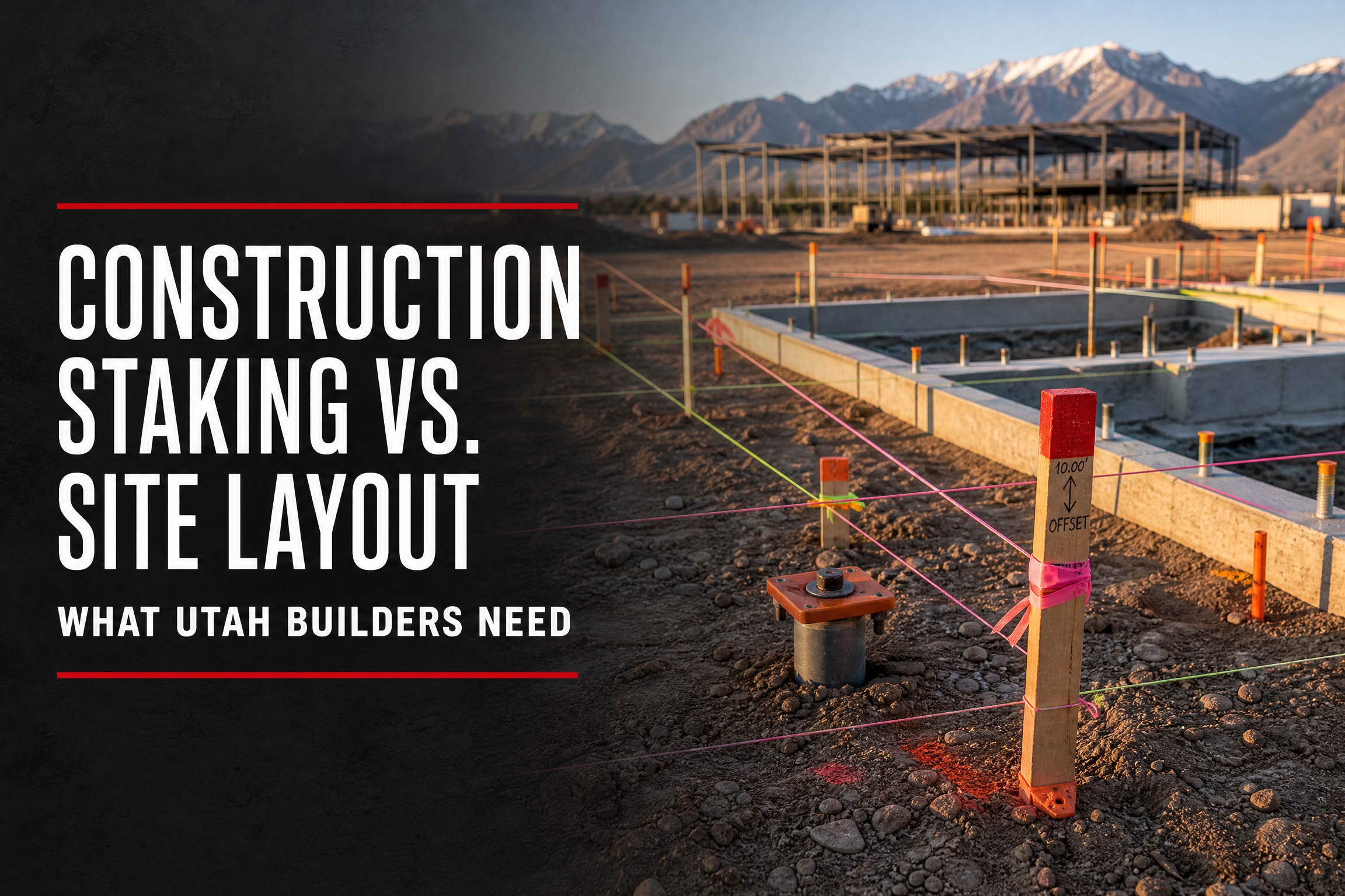 article_6_construction_staking_vs_site_layout_utah_builders Builder using digital site layout technology to coordinate a Utah commercial construction project